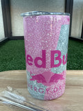 Mini Tumbler 355 ml Rose & Gris avec Paille et Goupillon – Gobelet Réutilisable Compact