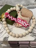 Porte-clés SABR (صبر) – Plexi blanc & fond rose fluo | Cadeau original