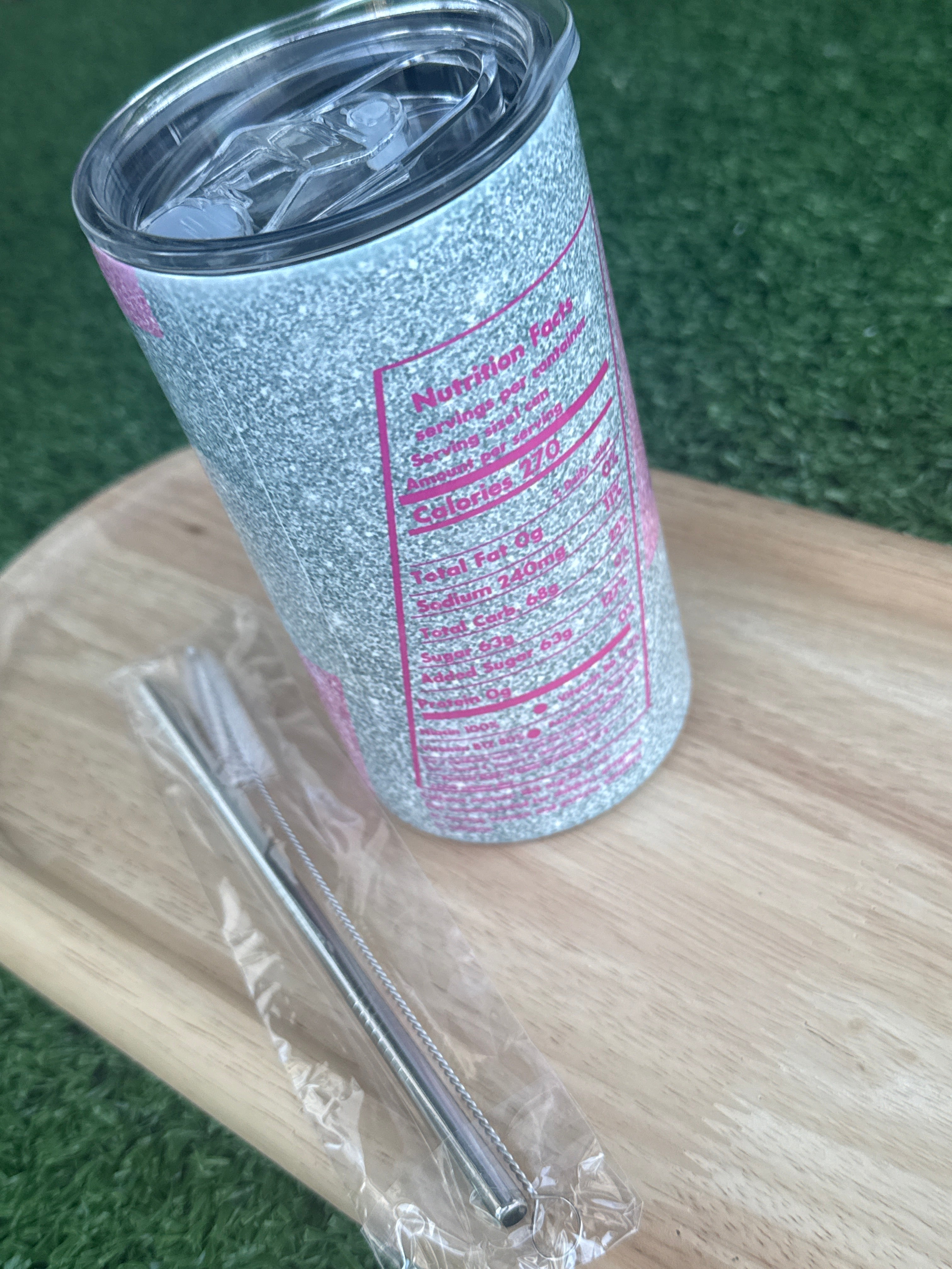 Mini Tumbler 355 ml Rose & Gris avec Paille et Goupillon – Gobelet Réutilisable Compact