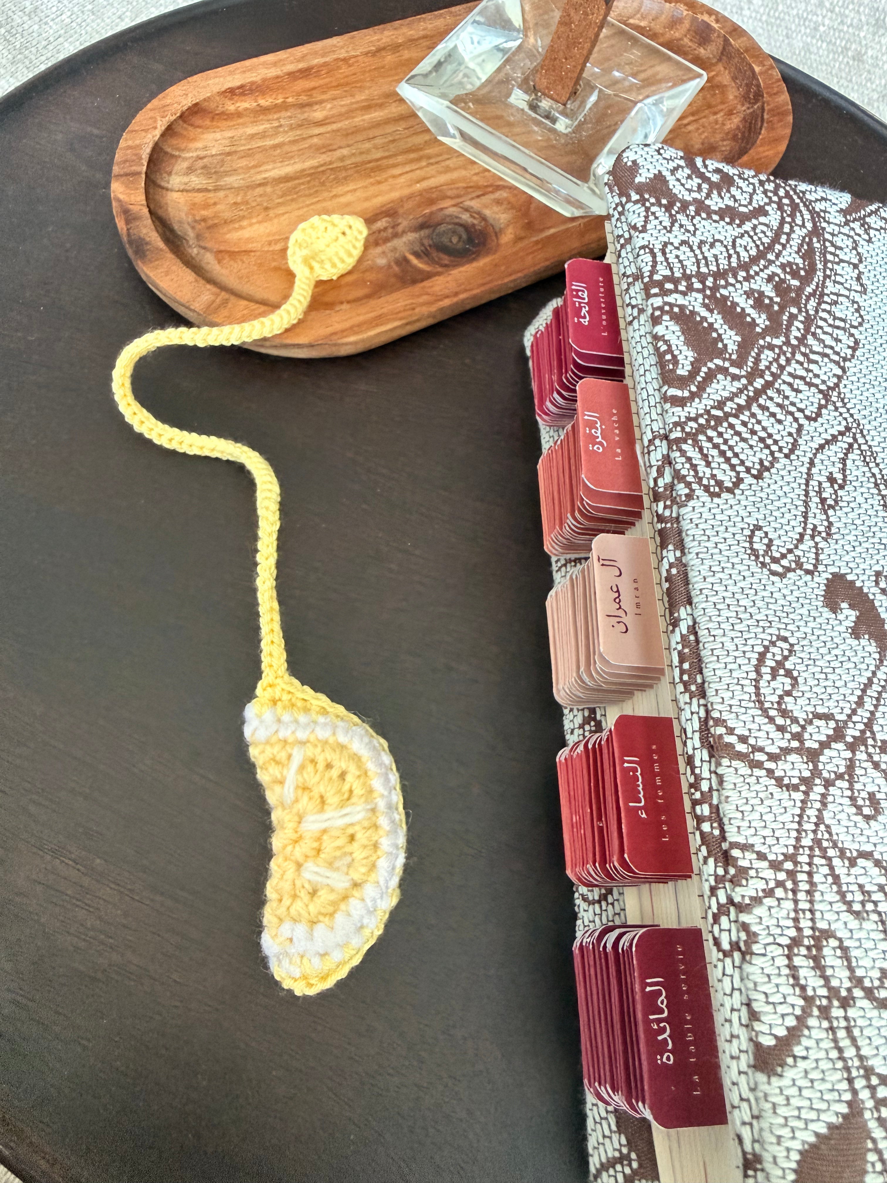 Ne perds plus ta page – Marque-page citron artisanal fait main pour Coran et livres